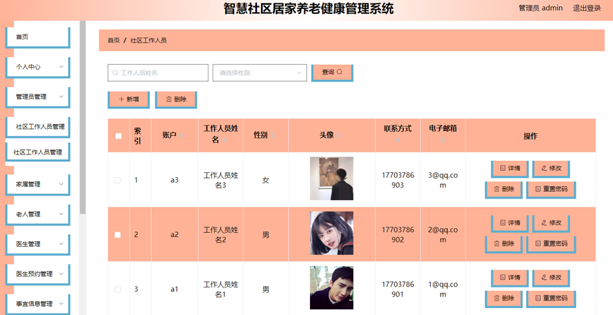 智慧社区居家养老健康管理系统模板截图