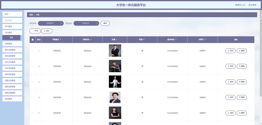 大学生一体化服务平台的设计与实现模板截图